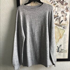 Gray Crewneck Sweater with Ribbed Cuffs
